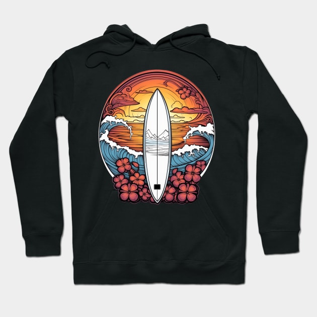 Summer Surf Board Waves Hoodie by Nightarcade